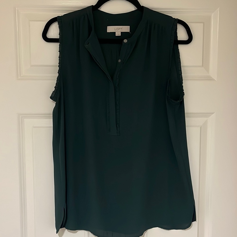 Loft green blouse with ruffle detail